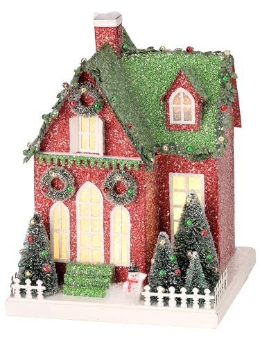 Regency International LED Battery/Timer Cardboard Village House 10.5-inch, Red/Green/White, Tabletop Décor, MTX73892-RDGW | Amazon (US)