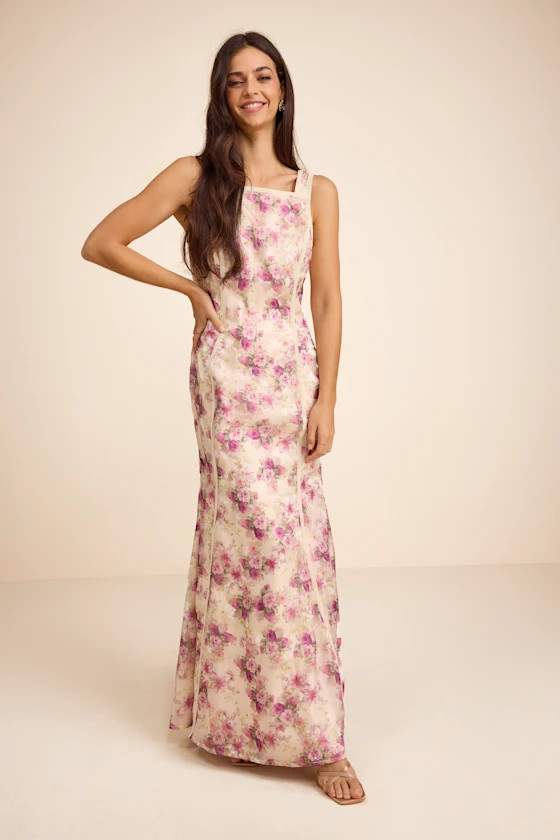Morgan Cream Floral Backless Mermaid Maxi Dress | Lulus