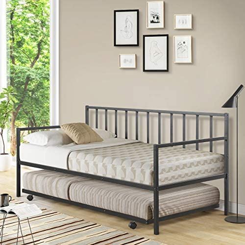 Giantex Twin Size Daybed and Trundle Frame Set, Trundle Bed with 4 Casters, Premium Metal Slat Su... | Amazon (US)