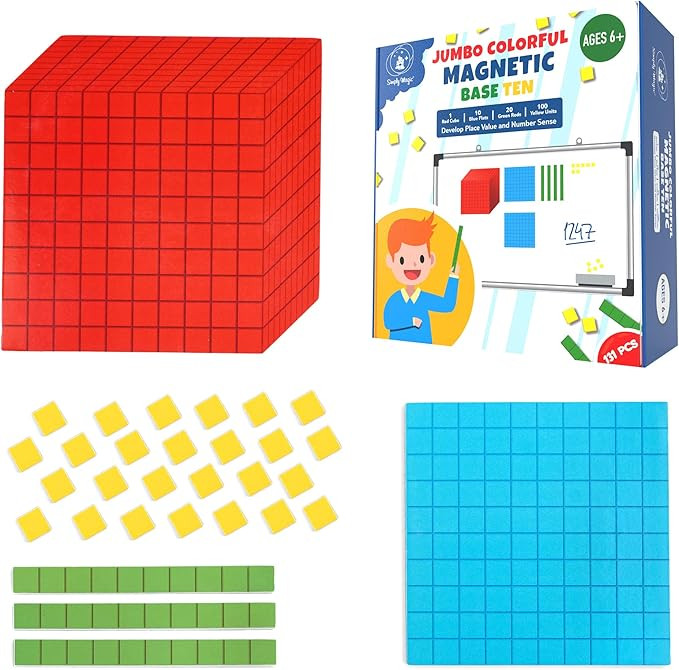131 PCS Jumbo Magnetic Base Ten Blocks for Math - Place Value Blocks, Base 10 Math Manipulatives ... | Amazon (US)