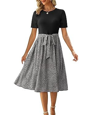 Zattcas Women Summer Dress Short Sleeve Ribbed Teacher Church Modest Casual Business Work Outfits... | Amazon (US)