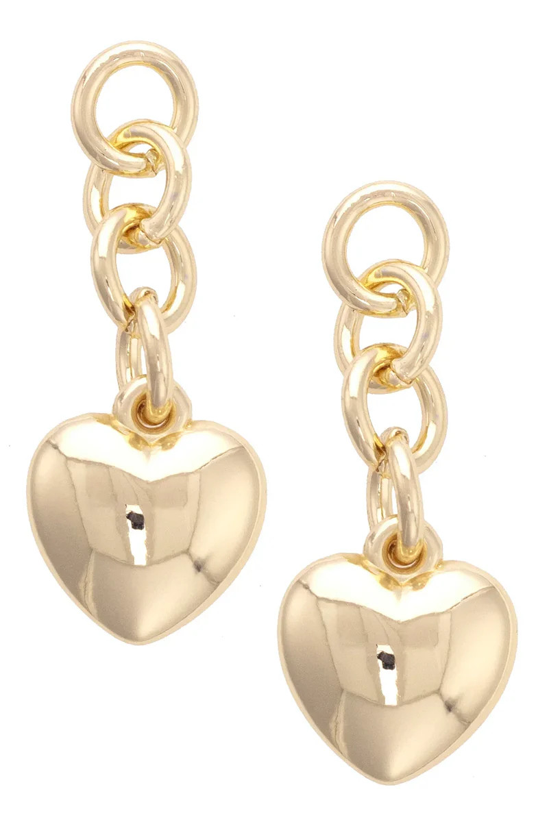 Hererra Mini Puffy Heart Chain Earrings in Shiny Gold | CANVAS