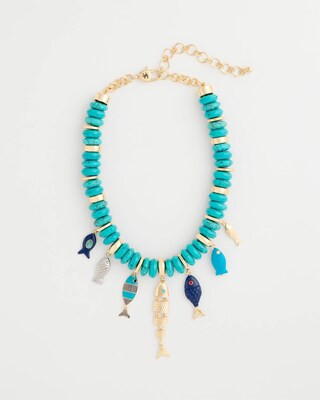 Women's Turquoise Fish Charm Statement Necklace in Blue | Chico's | Chico's