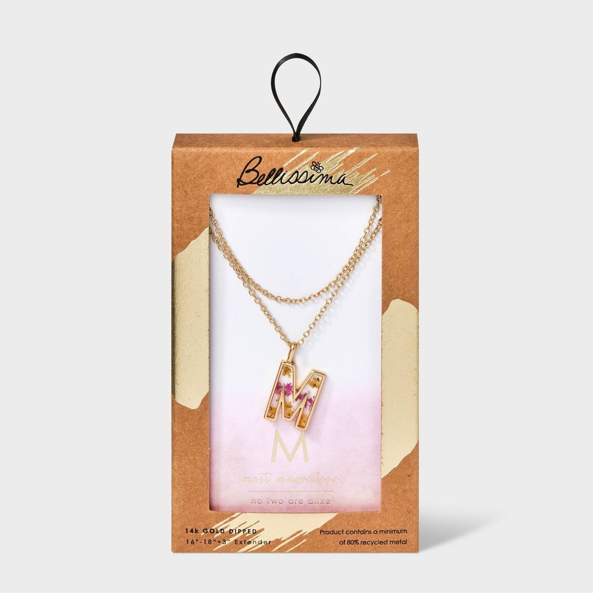 Bella Uno Bellissima Silver Plated Flower Pressed Initial Multi-Strand Necklace - Gold | Target