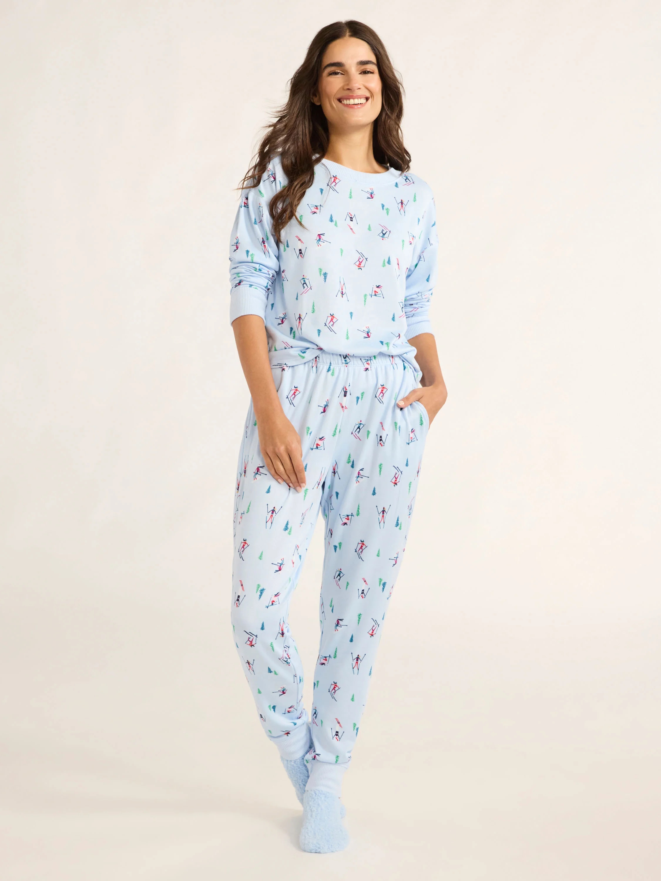 Joyspun Women's Print Top, Joggers and Socks Pajama Gift Set, 3-Piece, Sizes S-3X | Walmart (US)