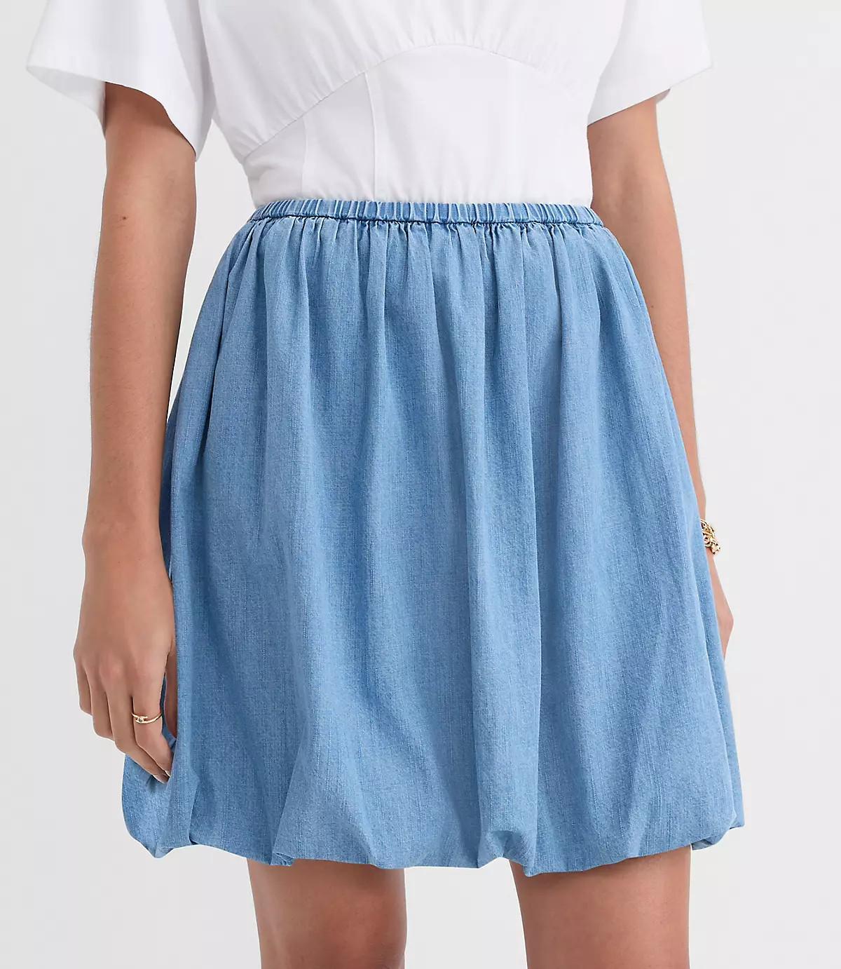 Tall Chambray Ruched Bubble Mini Skirt | LOFT