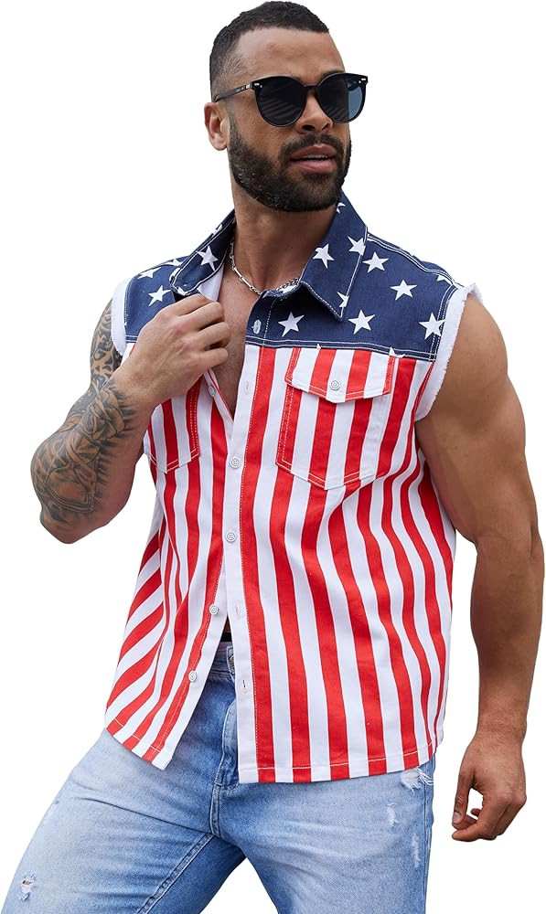 Yuanbang Denim Vest for Men Print Sleeveless Jean Jacket Festival Clothing | Amazon (US)