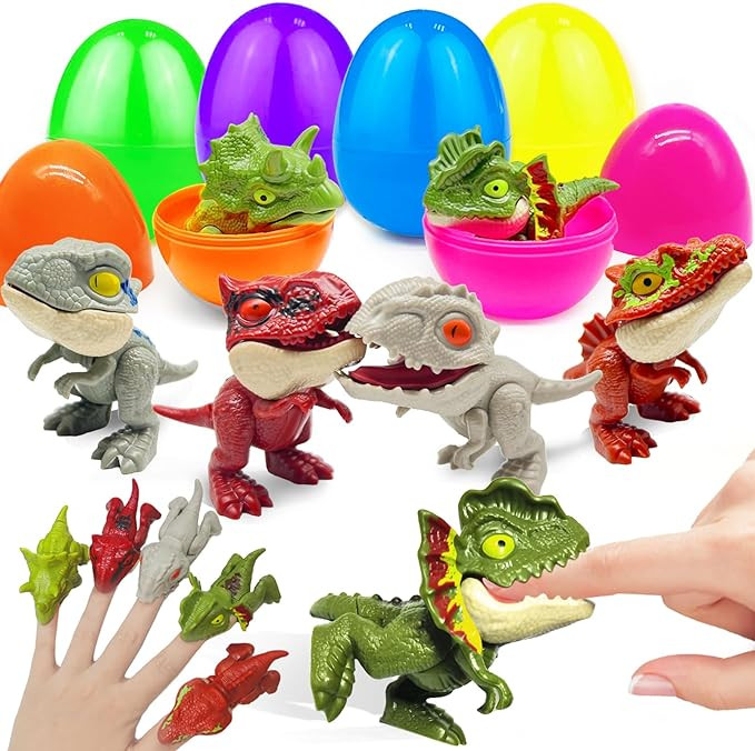 6 Pack Jumbo 3.5" Easter Eggs Filled with Biting Finger Dinosaurs Toys Inside, Fun Finger Puppets... | Amazon (US)