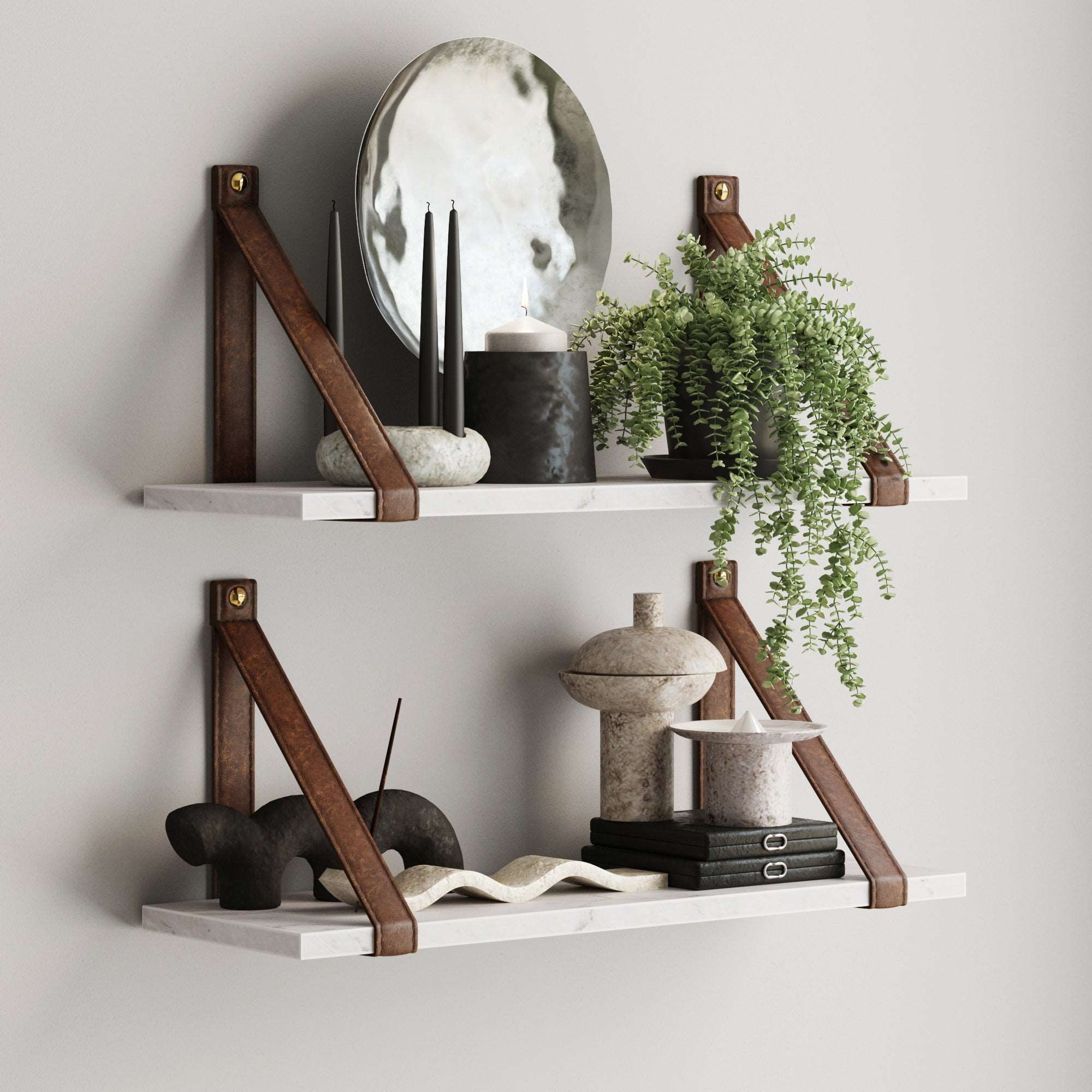 Set of 2 Faux Marble Floating Wall Shelf | Nathan James