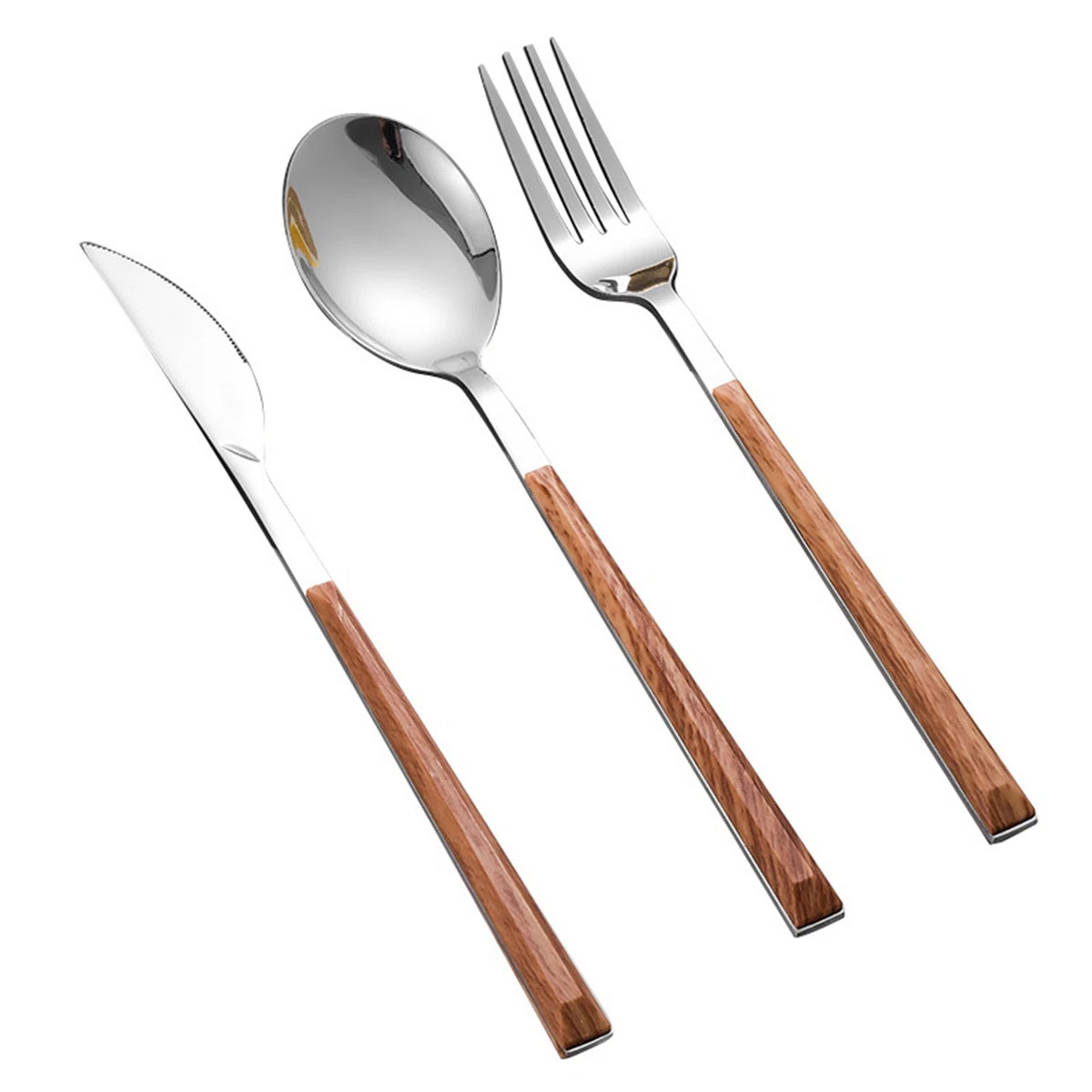 20-Piece Stainless Steel Flatware Set With Wooden-Grain Handle, 4-Piece Fork, Knife, Spoon, And F... | Wayfair North America