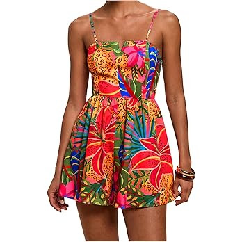 Milumia Women's Tropical Floral Print Wide Leg Romper Spaghetti Strap Vacation Short Jumpsuits | Amazon (US)