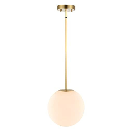 BAODEN Modern Globe Pendant Light 1-Light Mid Century Chandelier Large 7.87” White Globe Glass Shade Brushed Brass Finished Hanging Light Fixture for Kitchen Island (Gold) | Amazon (US)