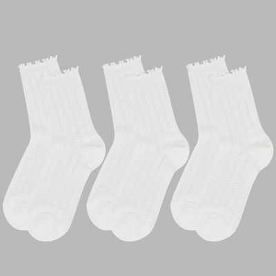 Alilang Women's Adorable Ruffled Lace-Up Socks Wicking Cotton for Casual Comfort 3 Pairs - White | Target
