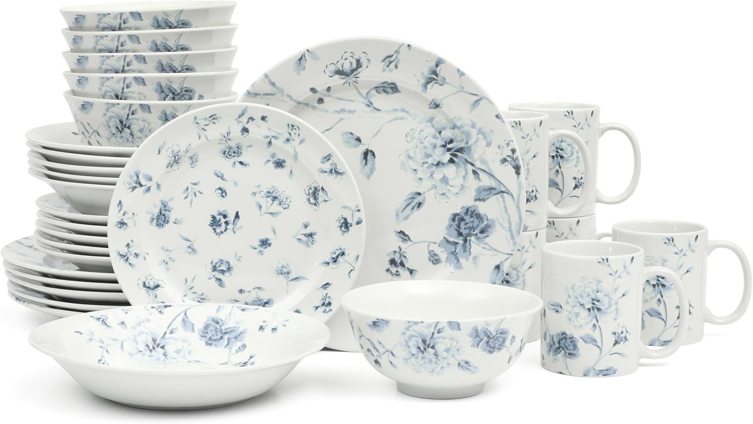 Martha Stewart Empress Bouquet 30 Piece Decorated Porcelain Chip and Scratch Resistant Dinnerware... | Amazon (US)