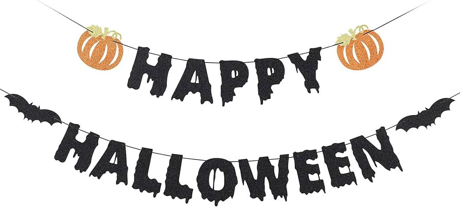 Amazon.com: Black Glitter Happy Halloween Banner Halloween Party Banner Happy Halloween Party Dec... | Amazon (US)