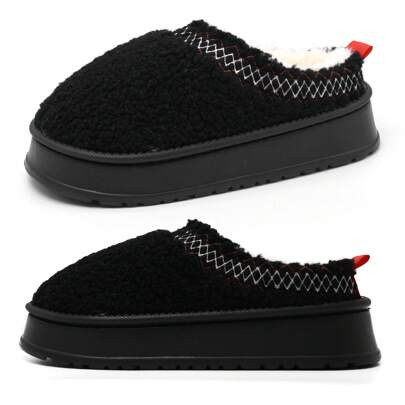 Women Snow Boots - Black, Half-Slipper Non-Slip Design With Plush Interior For Warmth And Comfort. Indoor & Outdoor Wear, With European & American Sty | SHEIN