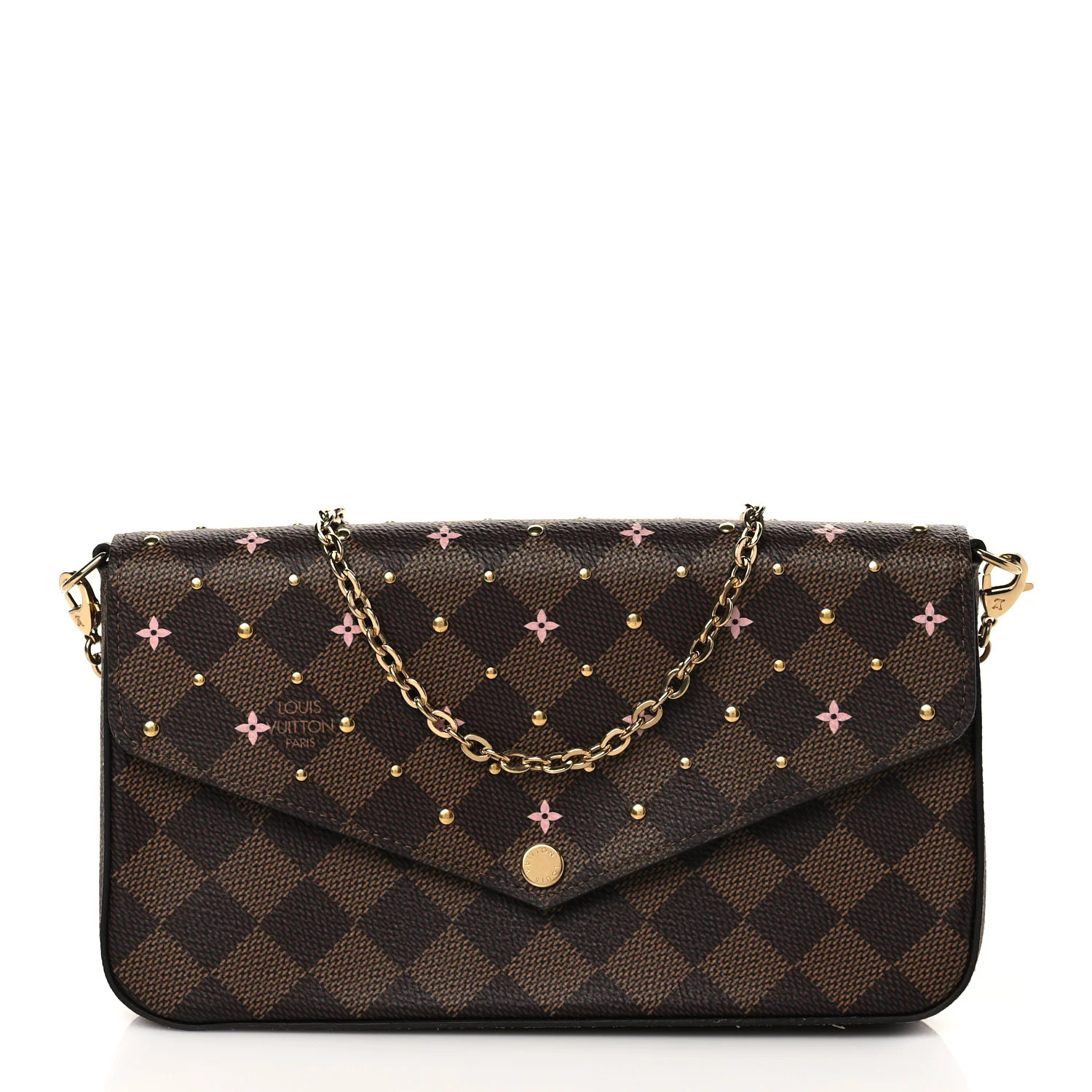 Damier Ebene Studded Pochette Felicie Chain Wallet | FASHIONPHILE (US)