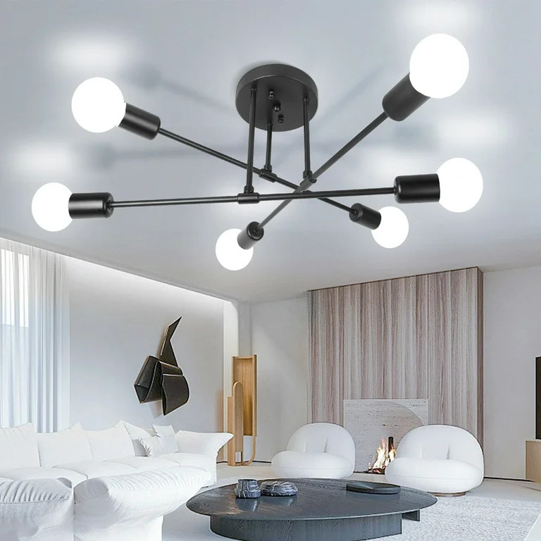 CHENBEN Sputnik Chandelier Ceiling Light Fixture 6-Lights Black Flush Mount Ceiling Lights Fixtur... | Walmart (US)