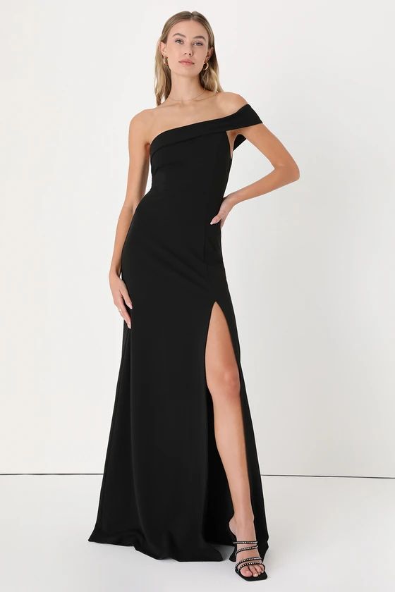 Iconic Sophistication Black One-Shoulder Asymmetrical Maxi Dress | Lulus (US)