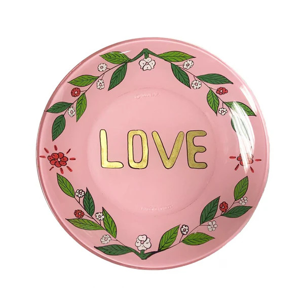 Love Painted Dessert Plate, Pink | The Avenue