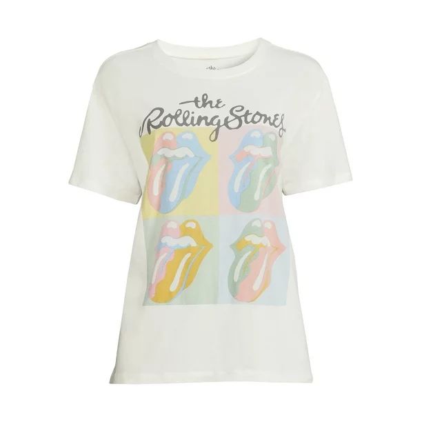 Time & Tru Women's Rolling Stones Pop Squares Graphic Short Sleeve Tee - Walmart.com | Walmart (US)