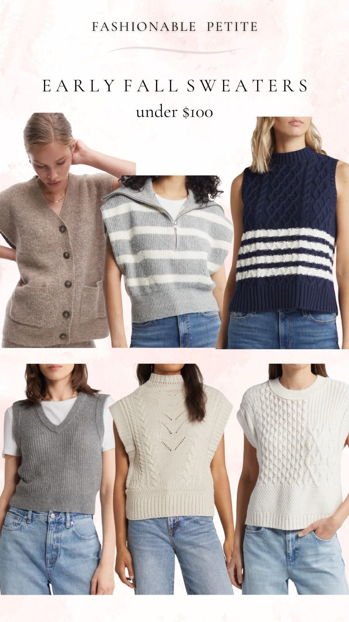 Sweater vests for early fall. Under $100 sweaters. 
Fall outfit, sweater, transition outfit, sweater outfit, short sleeve sweater, fall outfits. 

#LTKFindsUnder100
