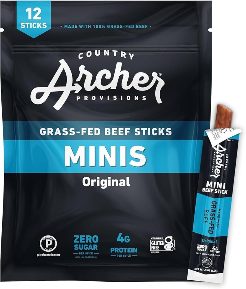Country Archer Mini Beef Jerky Sticks - Grass Fed Beef Sticks Individually Wrapped, Mini Beef Sti... | Amazon (US)