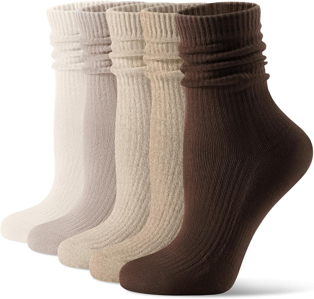 CS CELERSPORT Women's Scrunch Socks 5-Pack Vintage Cotton Blend Chunky Ribbed Cozy, Office & Home... | Amazon (US)