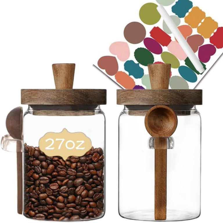CHUNTIAN Glass Jar with Wooden Lid & Spoon, 20.3oz Food Storage Containers Coffee Jar Coffee Grou... | Walmart (US)