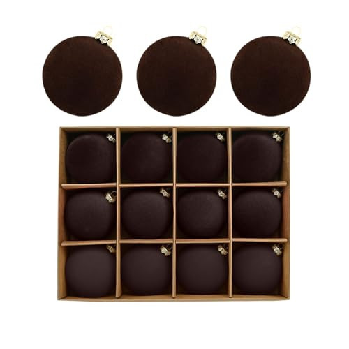 Velvet Ornaments for Christmas Tree Decorations, 12Pcs Flocked Christmas Ornaments Set, Burgundy Ornaments Velvet Christmas Balls Bulk Xmas Tree Hanging Decoration (Brown) | Amazon (US)