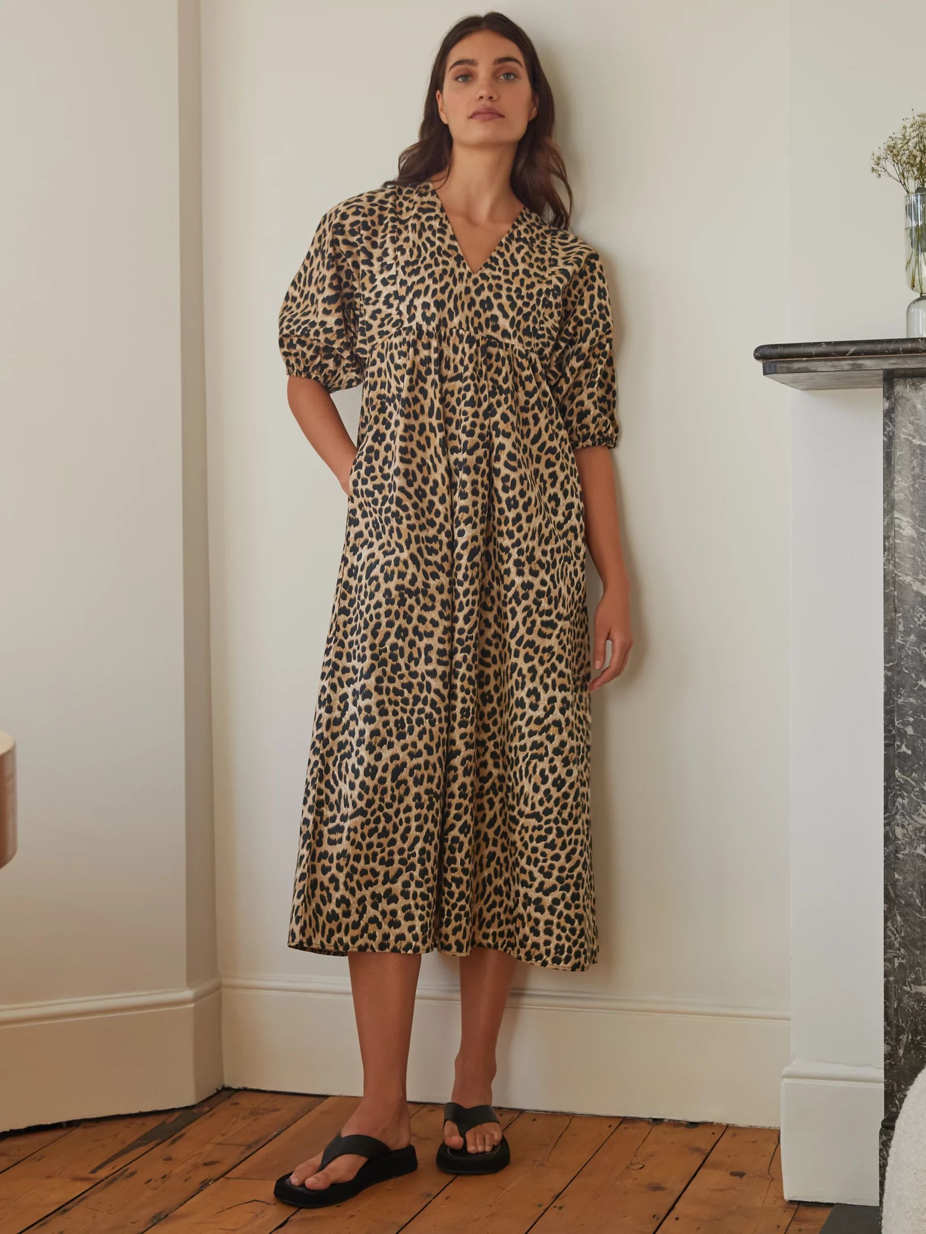 Albaray Organic Cotton V-Neck Midi Dress, Multi | John Lewis (UK)