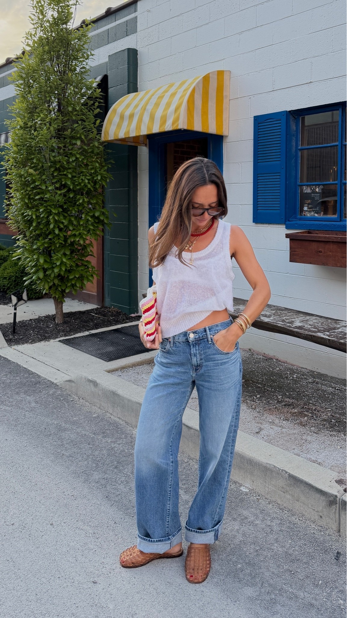 Jeans and bra restocked! I wear 25 petite- sized up one to fit looser! The tank is unavailable but they have a v-neck version that is the same knit