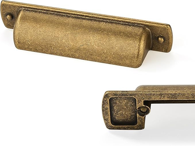 10 Pack Brass Cup Pulls 3"(76mm) Center to Center Drawer Pulls Antique Brass Cabinet Cup Pulls Ki... | Amazon (US)