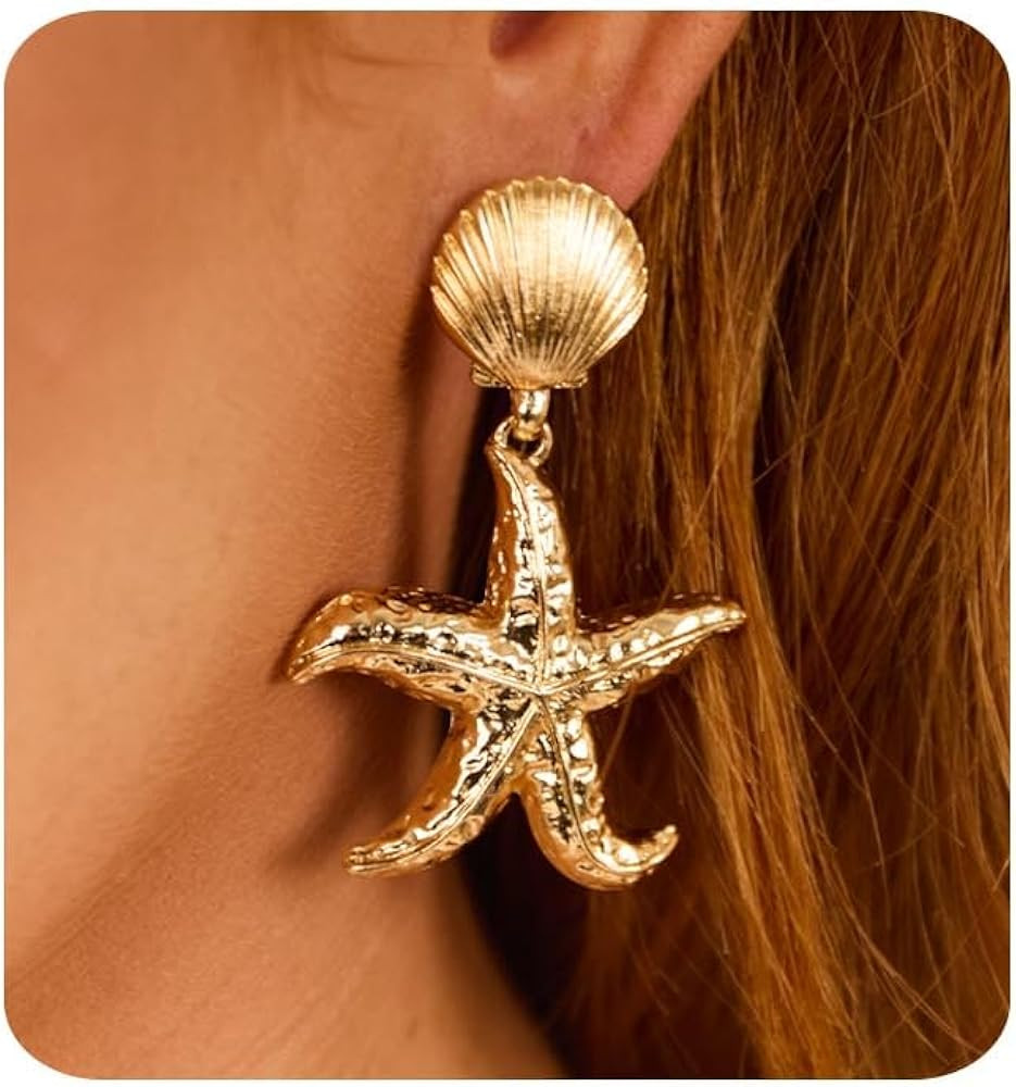 MUMREUES Chunky Gold Earrings for Women Trendy 14K Gold Plated Waterproof Statement Starfish Drop... | Amazon (US)