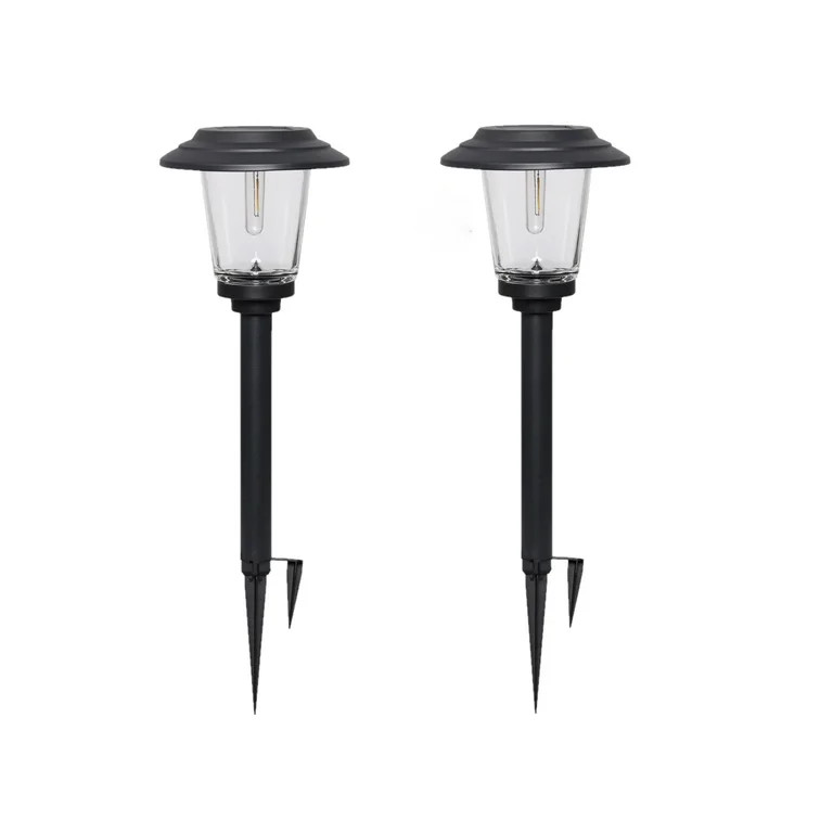 Better Homes & Gardens Ellis 2-Count Solar Powered Black Metal and Glass LED Path Light, 20 Lumen... | Walmart (US)