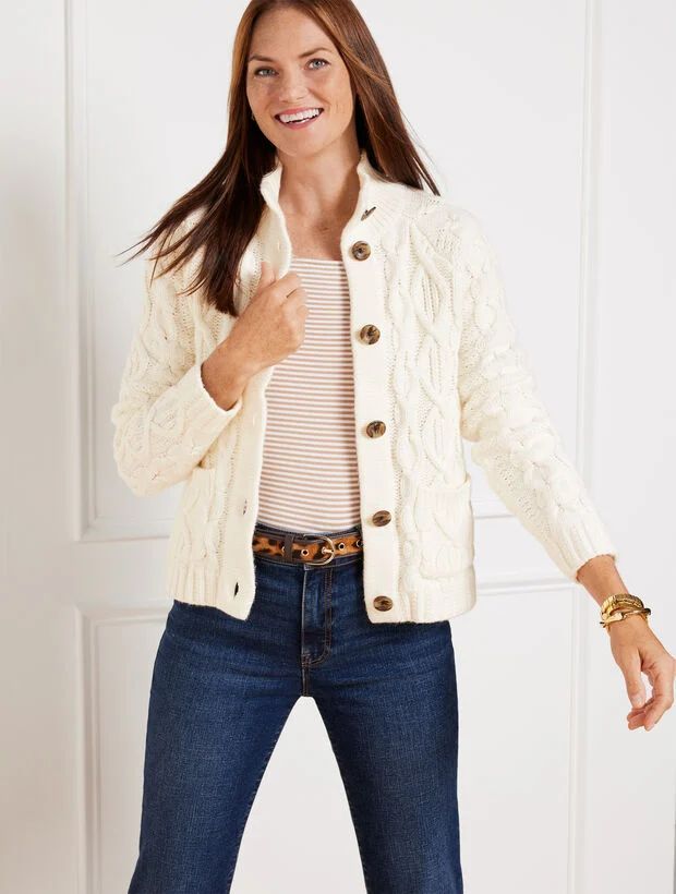 Cable Knit Mockneck Cardigan | Talbots