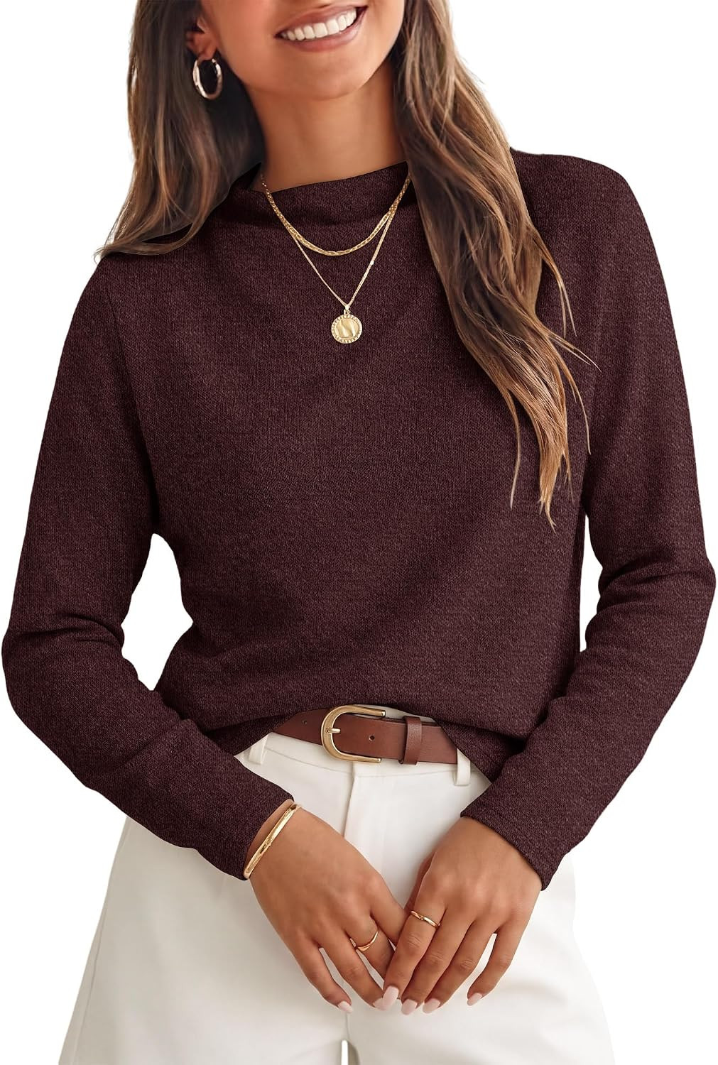 Womens Long Sleeve Mock Neck Basic Pullover Sweater Tops | Amazon (US)