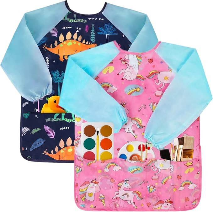 Bassion Kids Art Smocks Toddler Smock Waterproof Artist Painting Aprons Long Sleeve with 3 Pocket... | Amazon (US)
