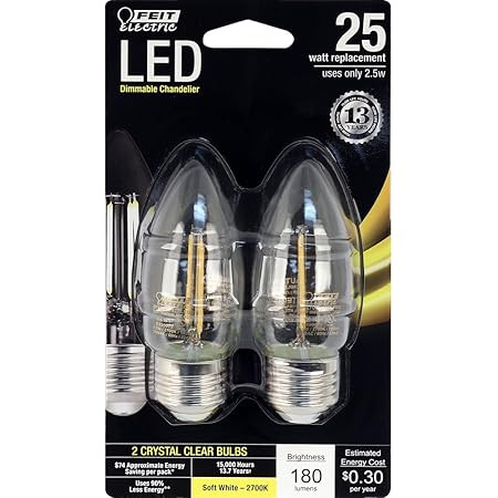 Feit Electric BPETC60/927CA/FIL BPETC60927CAFIL/2/RP Performance led, 3.5"H x 1.7"D, Product Spec... | Amazon (US)