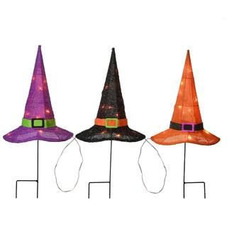 National Tree Company 23 in. Pre-Lit Multicolor Witch's Hat Garden Stakes with Battery Operation ... | The Home Depot