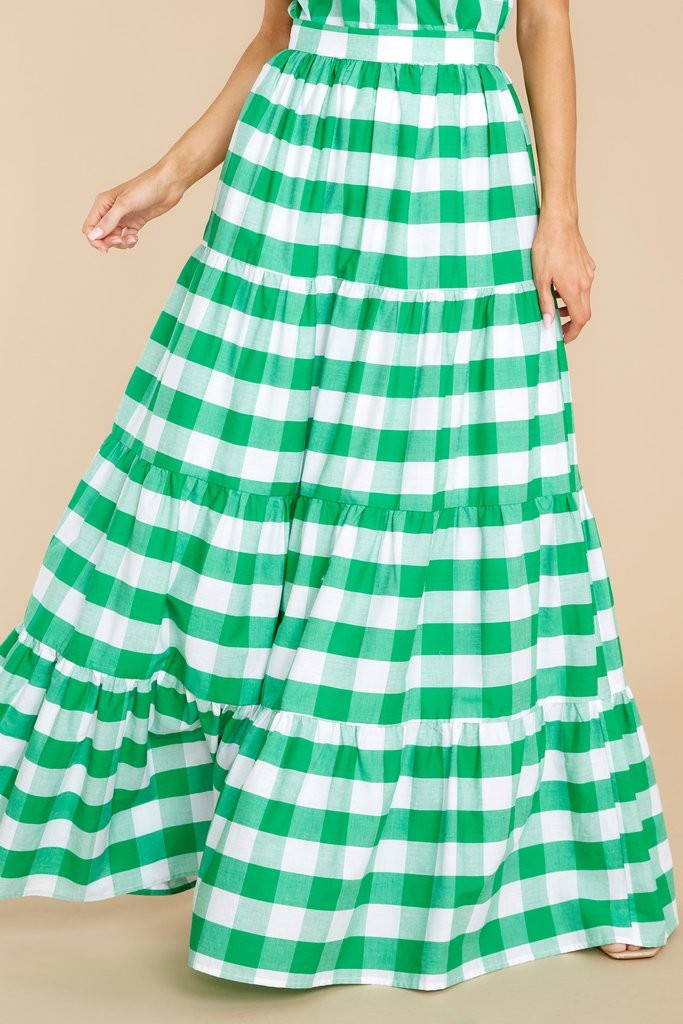 Too Much To Say Green Gingham Skirt | Red Dress 