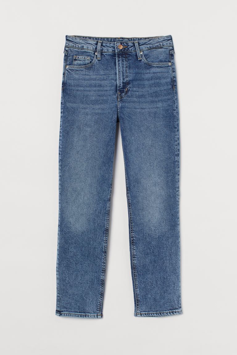 Conscious choice  5-pocket, ankle-length jeans in washed denim. Extra-high waist and slim legs. M... | H&M (US + CA)