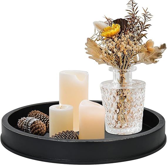 Black Decorative Tray for Coffee Table Centerpieces,Black Round Decorative Serving Tray,Wood Tray... | Amazon (US)