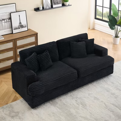 88.58" Corduroy 3-Seater Sofa Couch, Modern Minimalist Style, 4 Throw Pillows Included, Comfortable Spring Cushions, Easy Assembly Sofa | Target