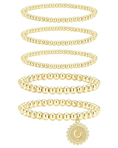 adoyi Gold Bracelets for Women, Gold Chain Bracelet Sets 14K Gold Initial Beaded Bracelets Adjustable Stretch Stackable Layered O Bracelet Set for Women Teen Girls Jewelry Gifts | Amazon (US)