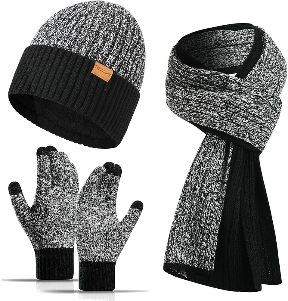 Men's Winter Hat Scarf Gloves Set, 3 PCS Warm Beanie Long Scarf Fleece Lined Touchscreen Gloves f... | Amazon (US)