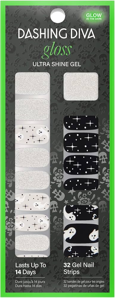 Dashing Diva Gloss Nail Strips - Ghostly Touch | UV Free, Chip Resistant, Long Lasting Gel Nail Stickers | Contains 32 Nail Wraps, 1 Prep Pad, 1 Nail File | Amazon (US)