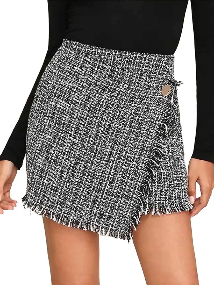 WDIRARA Women's Mid Waist Above Knee Casual Plaid Mini Skirt | Amazon (US)