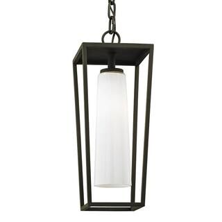 Troy Lighting Mission Textured Black Beach 1-Light 7.75 in. W Outdoor Hanging Light with Opal Whi... | The Home Depot