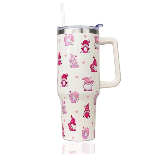ZNYYZYBA 40 oz Valentines Tumbler with Handle and Straw, Stainless Steel Insulated Gnome Heart Tumbler 40 oz, Reusable heart tumbler with Leak Proof Lid, Valentines Gifts for Her | Amazon (US)